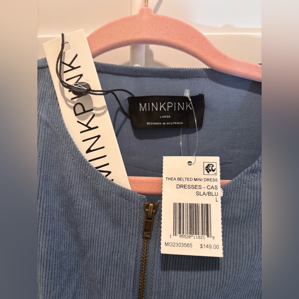MINKPINK Thea Belted Mini Dress Slate Blue NWT Size Large - Picture 3 of 5